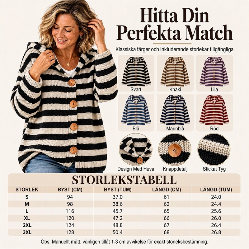 👚 Randig stickad kofta med huva för dam – mjuk, varm, bekväm, perfekt för höst och vinter! ✨