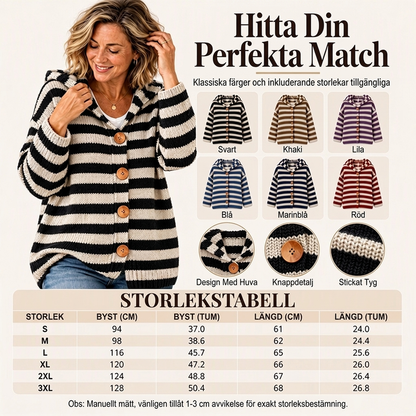 👚 Randig stickad kofta med huva för dam – mjuk, varm, bekväm, perfekt för höst och vinter! ✨