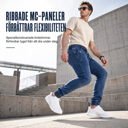 Herrkasuella tvättade denimjoggerbyxor med ärmudd