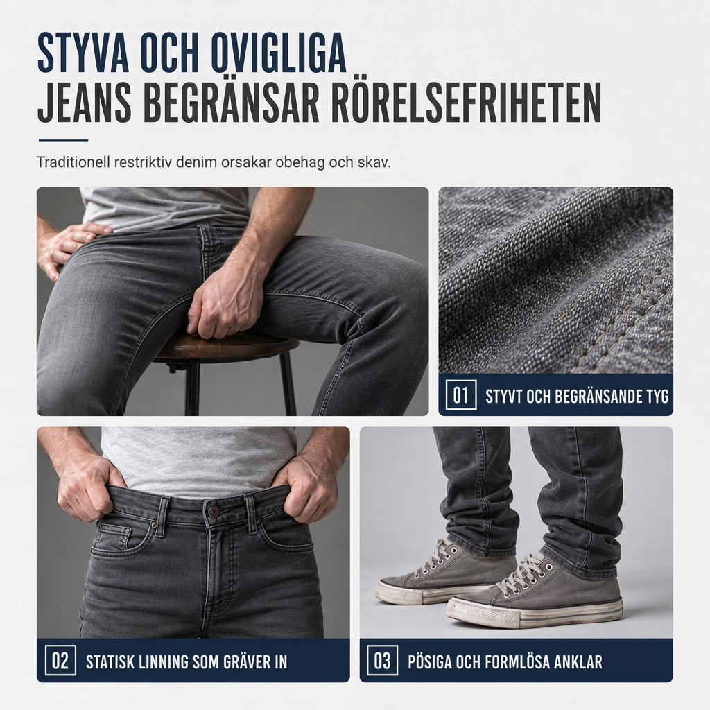 Herrkasuella tvättade denimjoggerbyxor med ärmudd