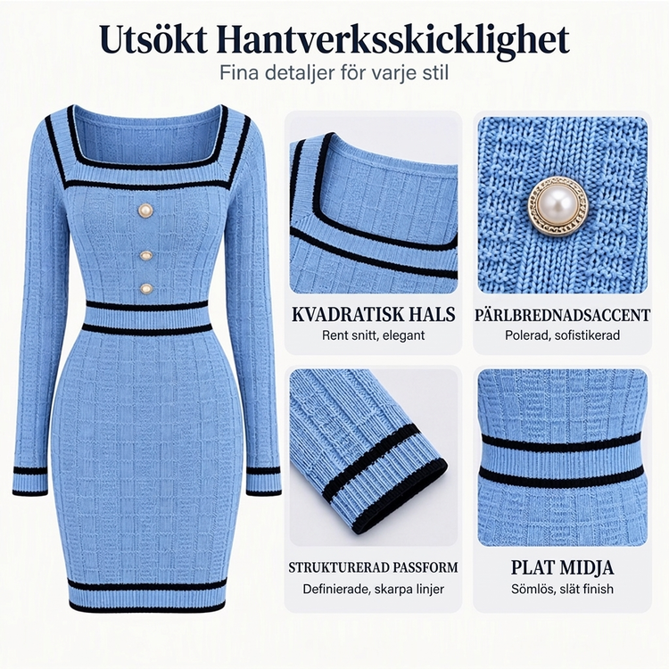🥳Bevisat populärt hos miljoner!🥳 Elegant, figurnära stickad damklänning med fyrkantig halsringning