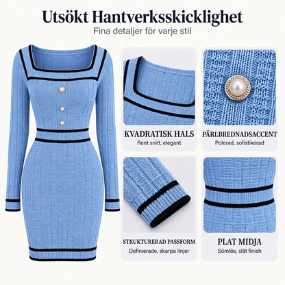 🥳Bevisat populärt hos miljoner!🥳 Elegant, figurnära stickad damklänning med fyrkantig halsringning
