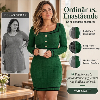 🥳Bevisat populärt hos miljoner!🥳 Elegant, figurnära stickad damklänning med fyrkantig halsringning