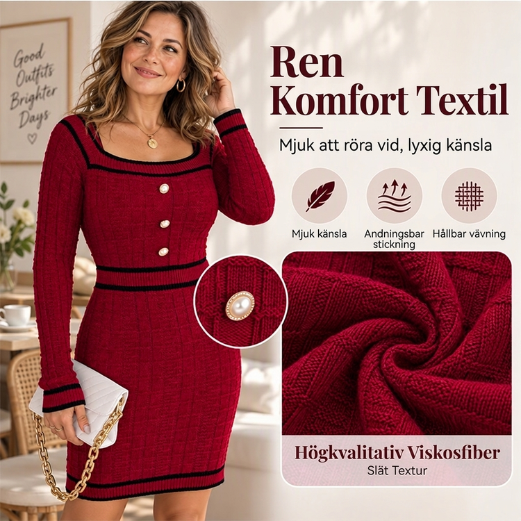 🥳Bevisat populärt hos miljoner!🥳 Elegant, figurnära stickad damklänning med fyrkantig halsringning