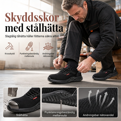Herrar säkerhetsskor med stålhätta, andningsbara arbetsstövlar, lätta, punkteringsskyddade skyddsskor