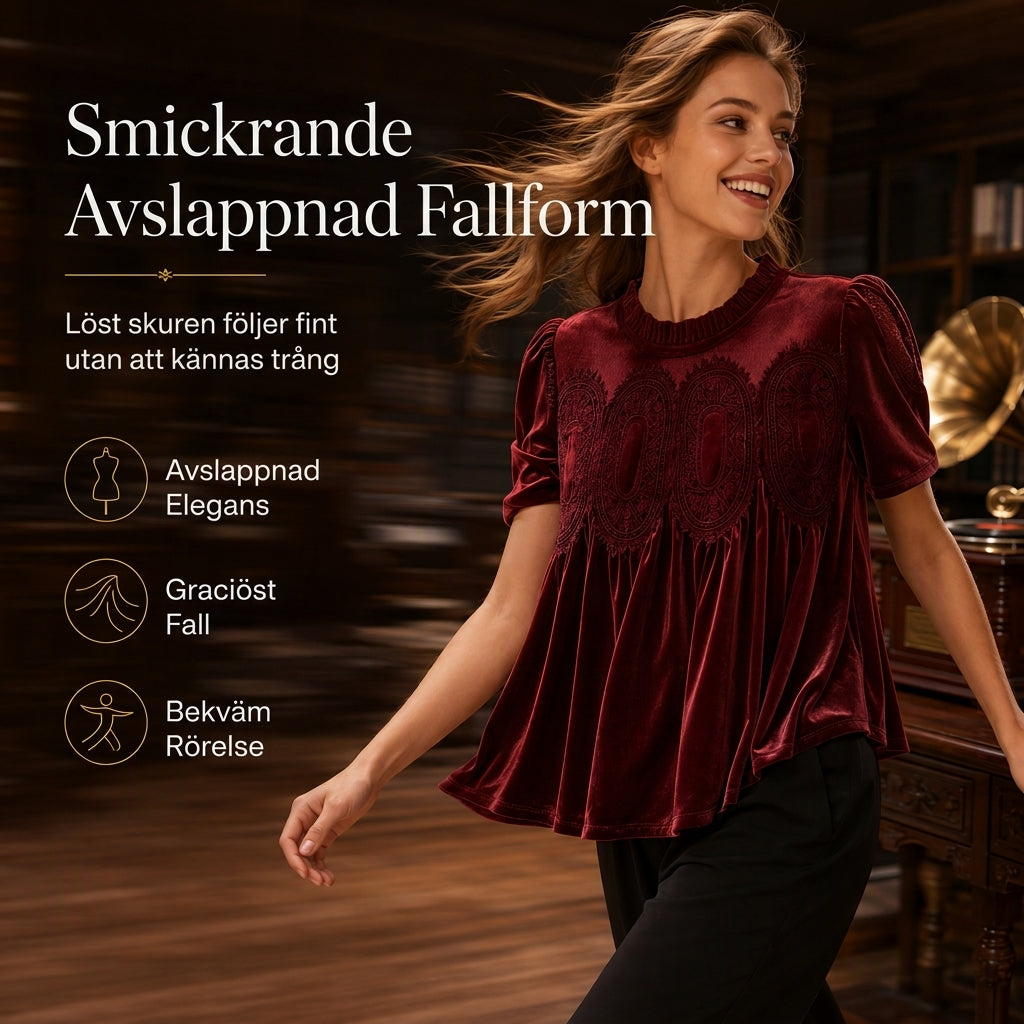 Kvinnors enfärgad kortärmad topp med volangkrage