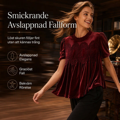 Kvinnors enfärgad kortärmad topp med volangkrage
