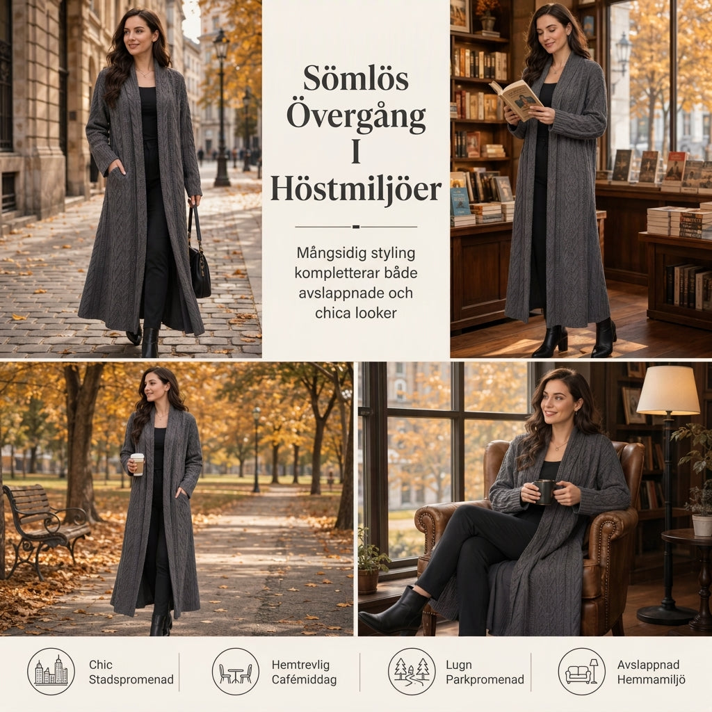 💰 Halva priset! 🧶 Lång kabelstickad tröja för dam med sjalkrage och fickor – varm, elegant, perfekt för höst och vinter. ✨