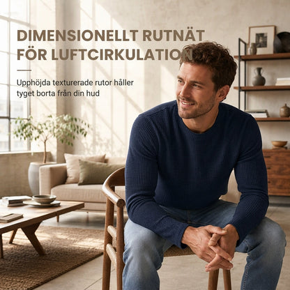 🧶 Waffelstickad tröja för män med rund hals och långa ärmar – lätt, andas, smal passform, perfekt för vardag och höst! ✨