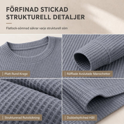 🧶 Waffelstickad tröja för män med rund hals och långa ärmar – lätt, andas, smal passform, perfekt för vardag och höst! ✨