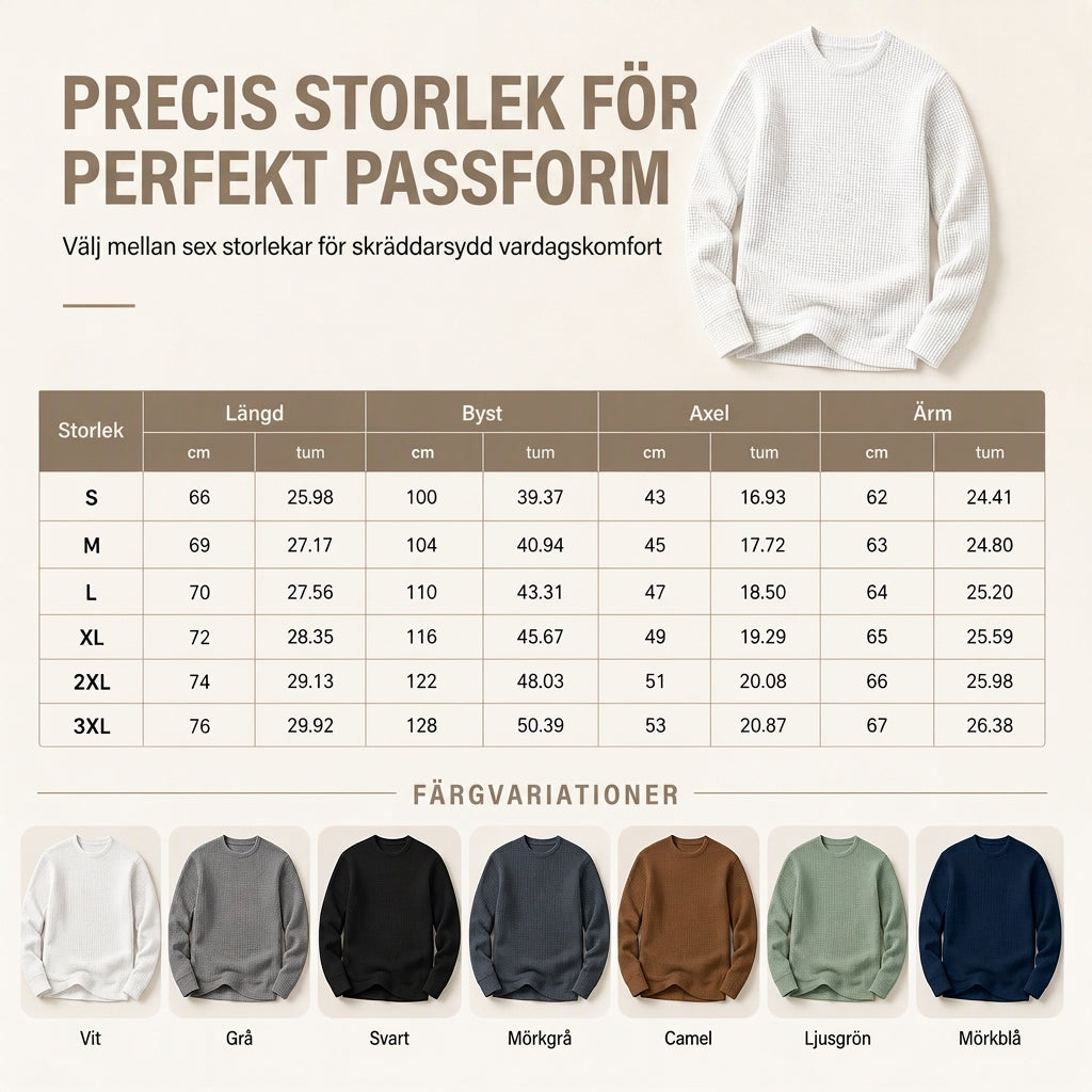 🧶 Waffelstickad tröja för män med rund hals och långa ärmar – lätt, andas, smal passform, perfekt för vardag och höst! ✨