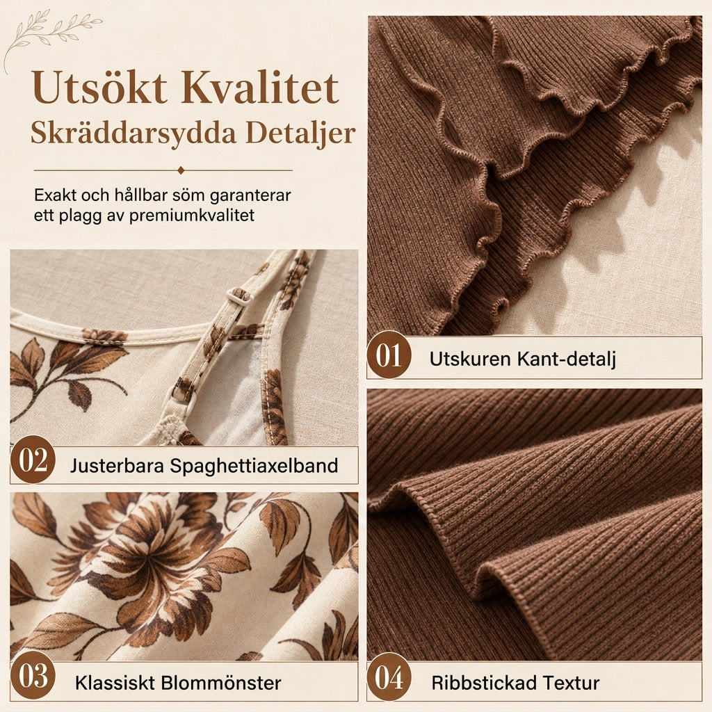 Kvinnors 2-delade set med vintage blommig kjol och kort ribbstickad kofta