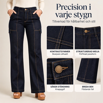 ✨ Dammjeans med hög midja 👖 med kontrasterande sömmar och vida ben, trendiga och smickrande till alla stilar ✨