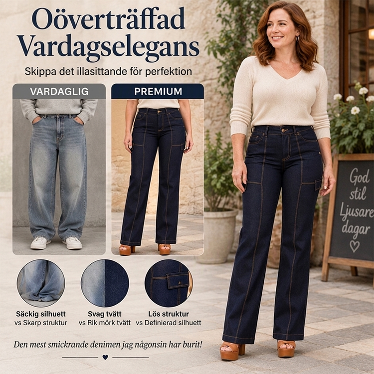 ✨ Dammjeans med hög midja 👖 med kontrasterande sömmar och vida ben, trendiga och smickrande till alla stilar ✨