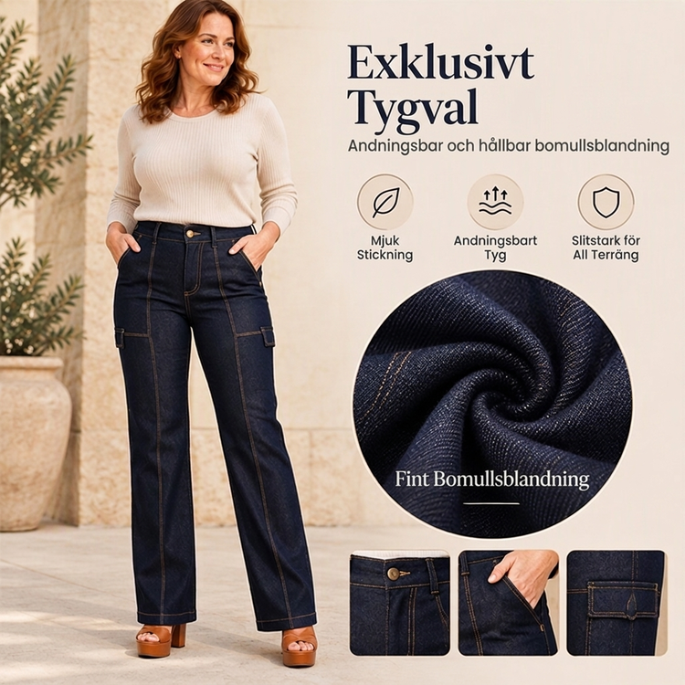 ✨ Dammjeans med hög midja 👖 med kontrasterande sömmar och vida ben, trendiga och smickrande till alla stilar ✨