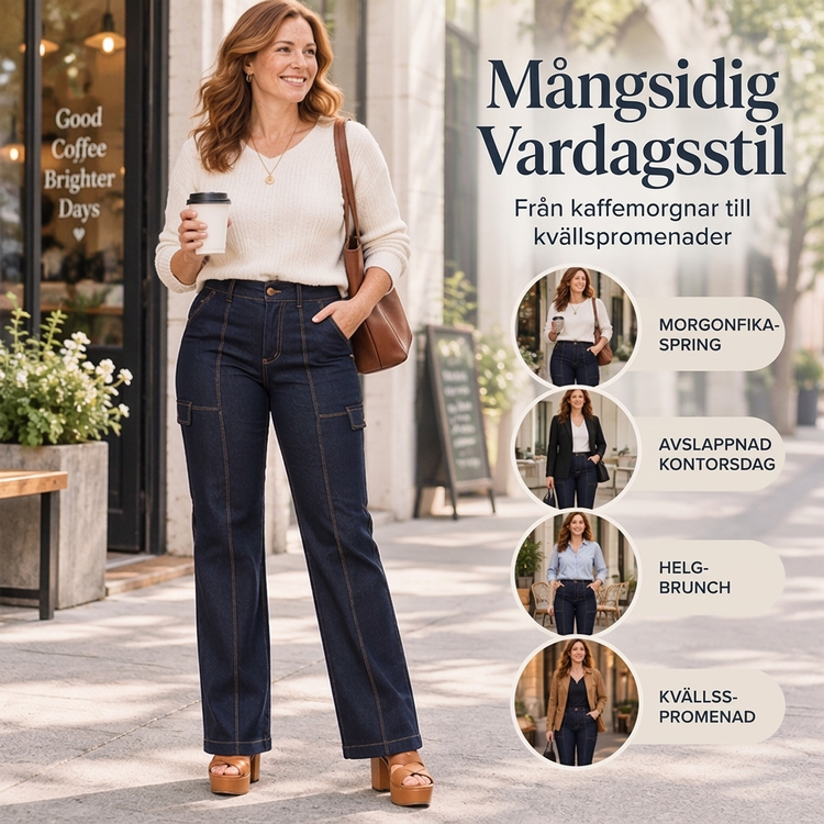 ✨ Dammjeans med hög midja 👖 med kontrasterande sömmar och vida ben, trendiga och smickrande till alla stilar ✨