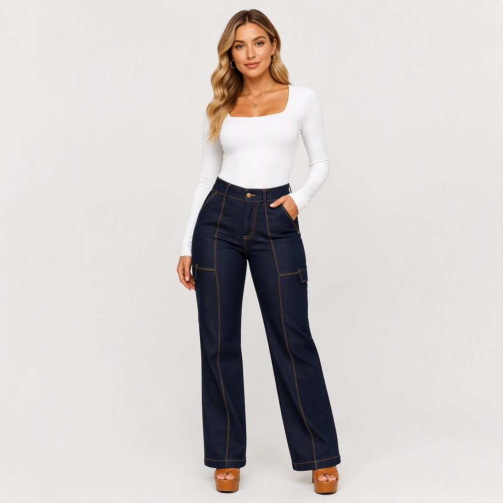 ✨ Dammjeans med hög midja 👖 med kontrasterande sömmar och vida ben, trendiga och smickrande till alla stilar ✨