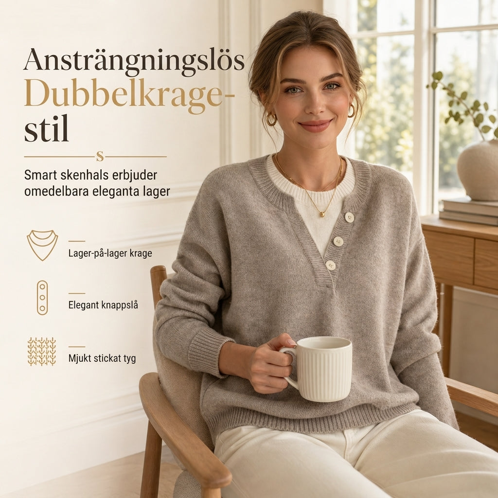 👚 Casual mock two-piece V-ringad stickad tröja med knappdetaljer – mjuk, bekväm och mångsidig, perfekt för vardag och höst! ✨