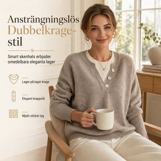 👚 Casual mock two-piece V-ringad stickad tröja med knappdetaljer – mjuk, bekväm och mångsidig, perfekt för vardag och höst! ✨