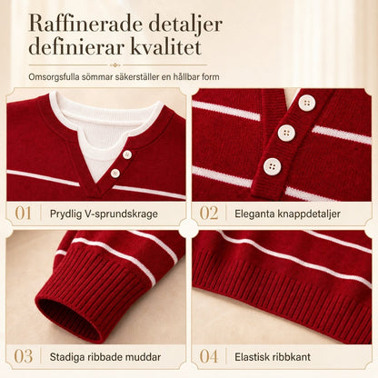 👚 Casual mock two-piece V-ringad stickad tröja med knappdetaljer – mjuk, bekväm och mångsidig, perfekt för vardag och höst! ✨