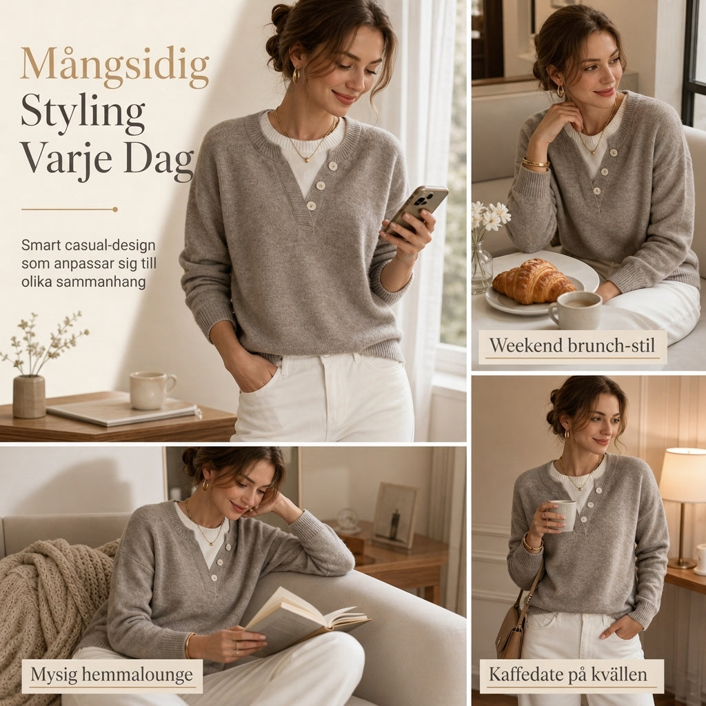 👚 Casual mock two-piece V-ringad stickad tröja med knappdetaljer – mjuk, bekväm och mångsidig, perfekt för vardag och höst! ✨