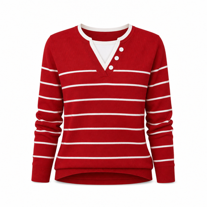 👚 Casual mock two-piece V-ringad stickad tröja med knappdetaljer – mjuk, bekväm och mångsidig, perfekt för vardag och höst! ✨