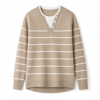 👚 Casual mock two-piece V-ringad stickad tröja med knappdetaljer – mjuk, bekväm och mångsidig, perfekt för vardag och höst! ✨