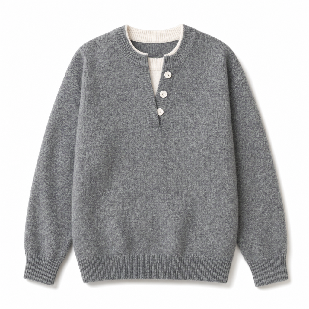 👚 Casual mock two-piece V-ringad stickad tröja med knappdetaljer – mjuk, bekväm och mångsidig, perfekt för vardag och höst! ✨