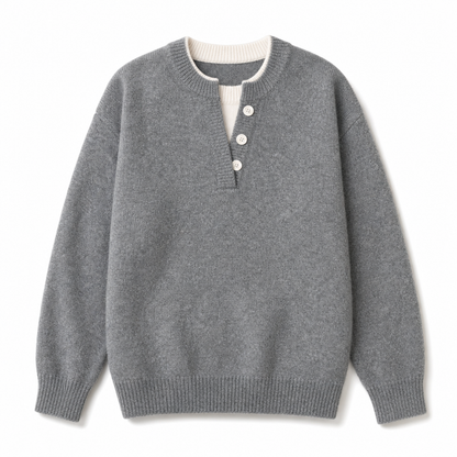 👚 Casual mock two-piece V-ringad stickad tröja med knappdetaljer – mjuk, bekväm och mångsidig, perfekt för vardag och höst! ✨