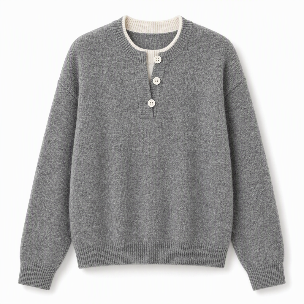 👚 Casual mock two-piece V-ringad stickad tröja med knappdetaljer – mjuk, bekväm och mångsidig, perfekt för vardag och höst! ✨