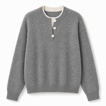 👚 Casual mock two-piece V-ringad stickad tröja med knappdetaljer – mjuk, bekväm och mångsidig, perfekt för vardag och höst! ✨