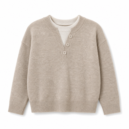 👚 Casual mock two-piece V-ringad stickad tröja med knappdetaljer – mjuk, bekväm och mångsidig, perfekt för vardag och höst! ✨