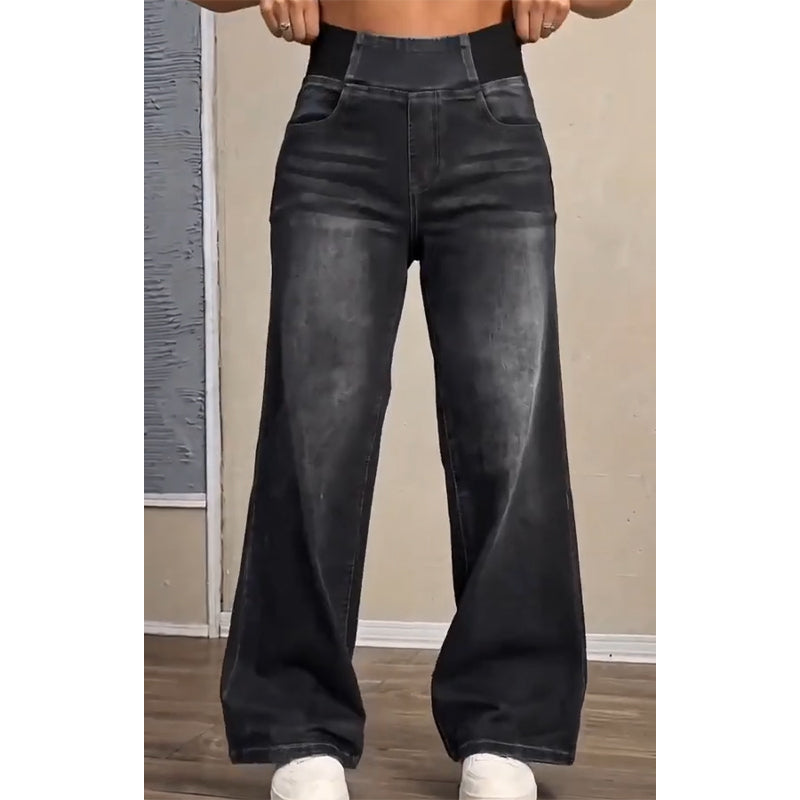 ⏳Sista dagen med rea - 50% rabatt👖kvinnors avslappnade jeans med stretch och vida ben