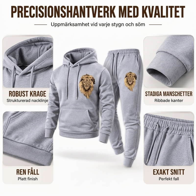 Set med hoodie och joggingbyxor för män med lejonmotiv