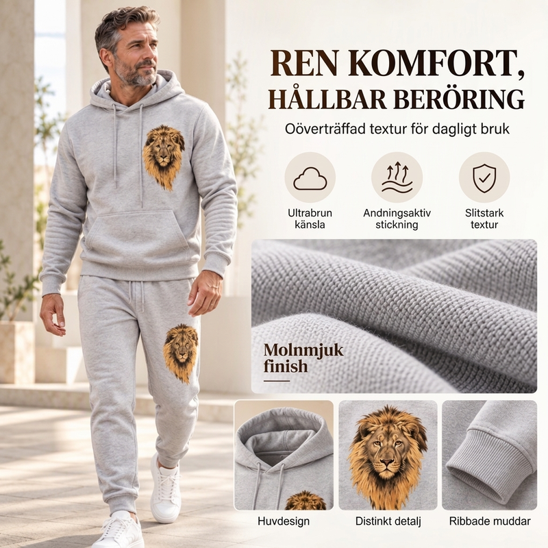 Set med hoodie och joggingbyxor för män med lejonmotiv