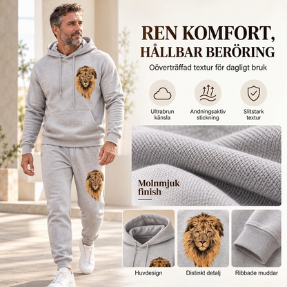 Set med hoodie och joggingbyxor för män med lejonmotiv