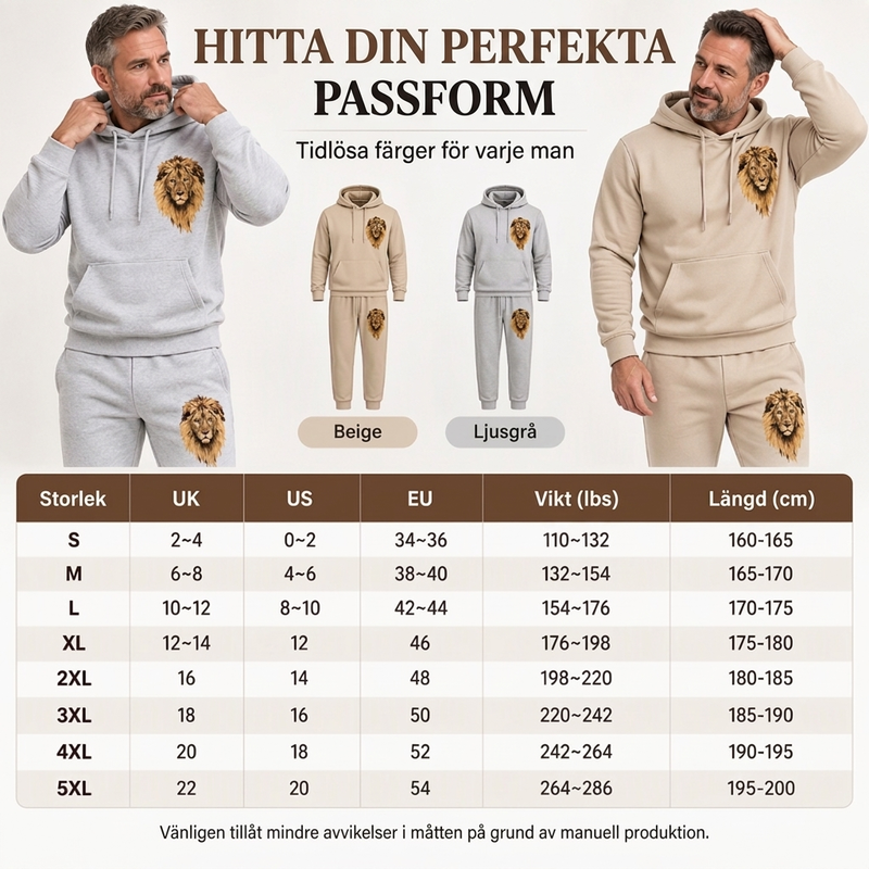 Set med hoodie och joggingbyxor för män med lejonmotiv