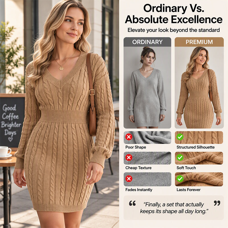 Kvinnor Elegant Cable Stickad Bodycon Klänning