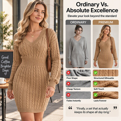 Kvinnor Elegant Cable Stickad Bodycon Klänning