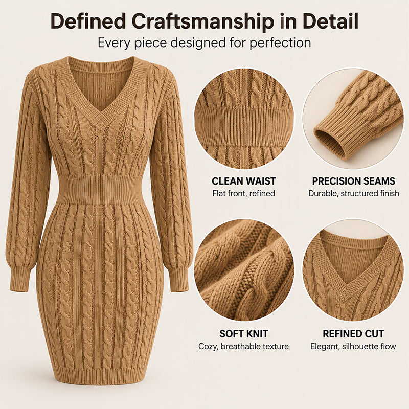 Kvinnor Elegant Cable Stickad Bodycon Klänning