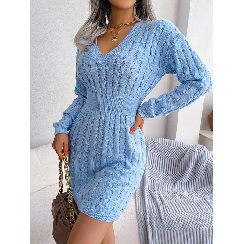 Kvinnor Elegant Cable Stickad Bodycon Klänning
