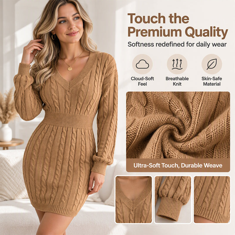 Kvinnor Elegant Cable Stickad Bodycon Klänning
