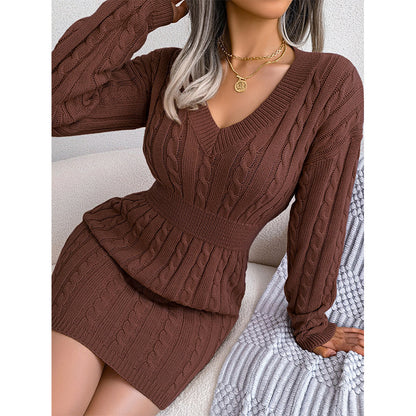 Kvinnor Elegant Cable Stickad Bodycon Klänning