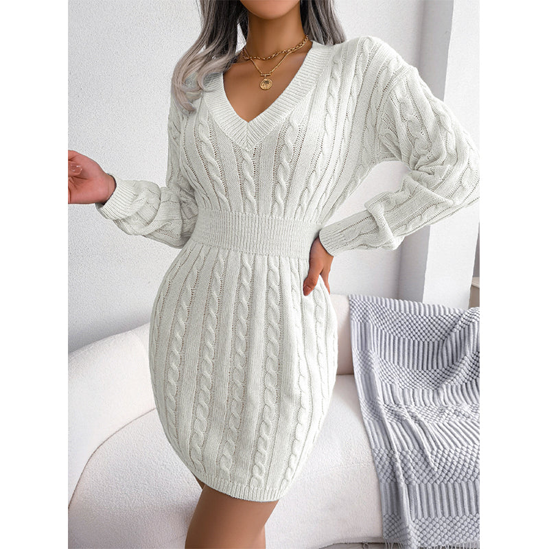 Kvinnor Elegant Cable Stickad Bodycon Klänning