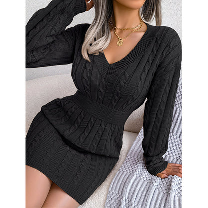 Kvinnor Elegant Cable Stickad Bodycon Klänning