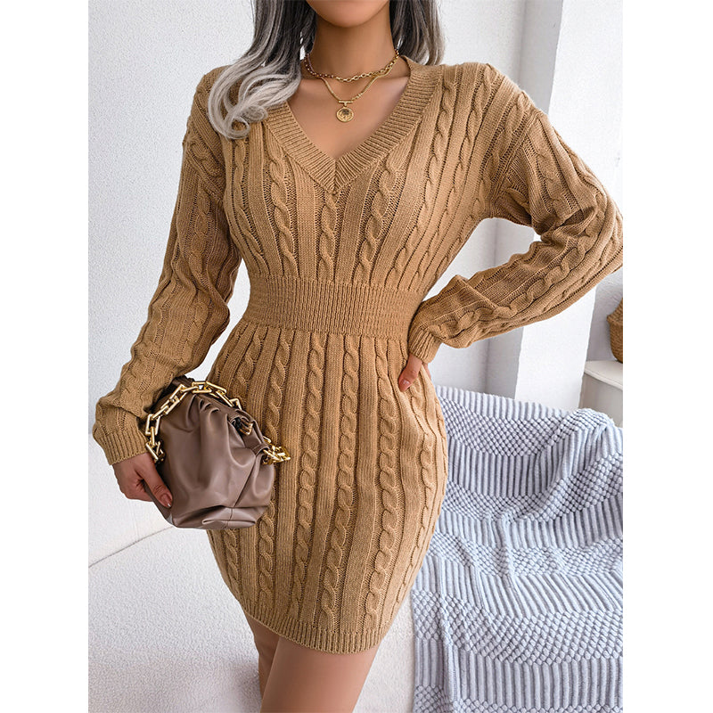 Kvinnor Elegant Cable Stickad Bodycon Klänning