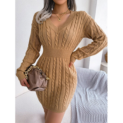 Kvinnor Elegant Cable Stickad Bodycon Klänning