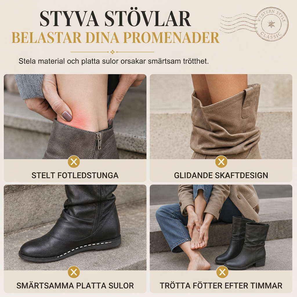 Våra kvinnor stövlån till knät i western-stil är designade med en vintagestil, en tjock klack, en slouchig form samt en dragkedja på sidan och en spänne, med en rund tå.