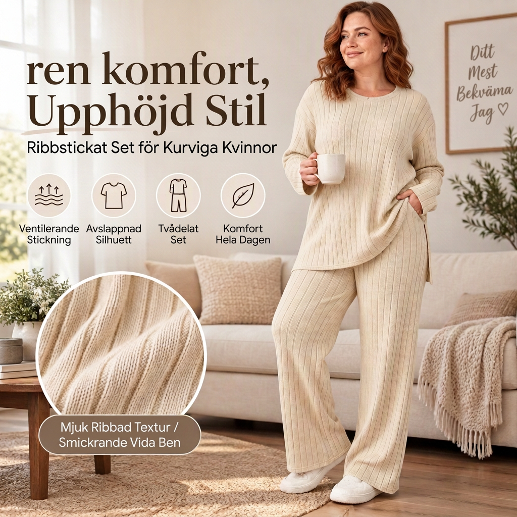 🎉Lägsta pris men bästa kvalitet!🔥Set med ribbad stickad topp och byxor med slitsar på sidan för damer