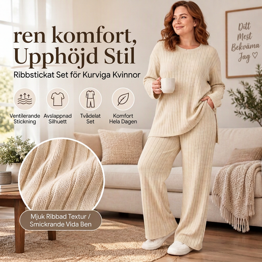 🎉Lägsta pris men bästa kvalitet!🔥Set med ribbad stickad topp och byxor med slitsar på sidan för damer